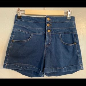 High waisted blue shorts